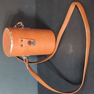 Vintage Brown Leather Camera Lens Case with Strap.